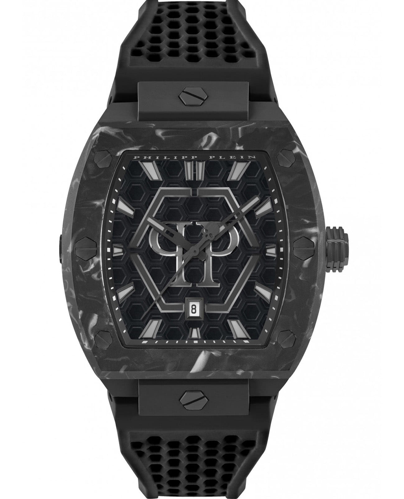 Philipp Plein Philipp Plein The Hexagon PWPUA0624  PWPUA0624 кварцевые женские часы черный циферблат, браслет силикон — вид спереди